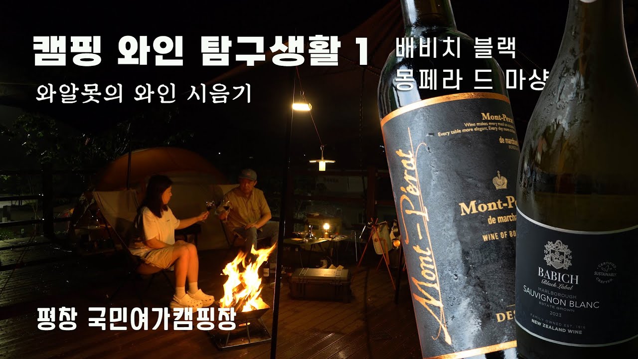 [캠핑&와인] 우중 캠핑에서 마시는 와인, 배비치 블랙 소비뇽 블랑, 몽페라 드 마샹, 평창 국민여가캠핑장