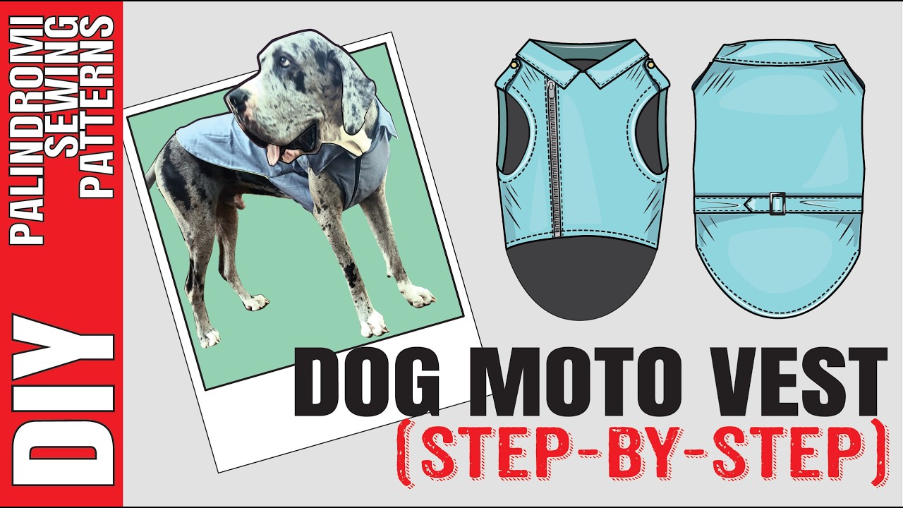 Moto Dog Vest Sewing Pattern – Stylish Pet Jacket with Collar & Belt Details- Tutorial in English