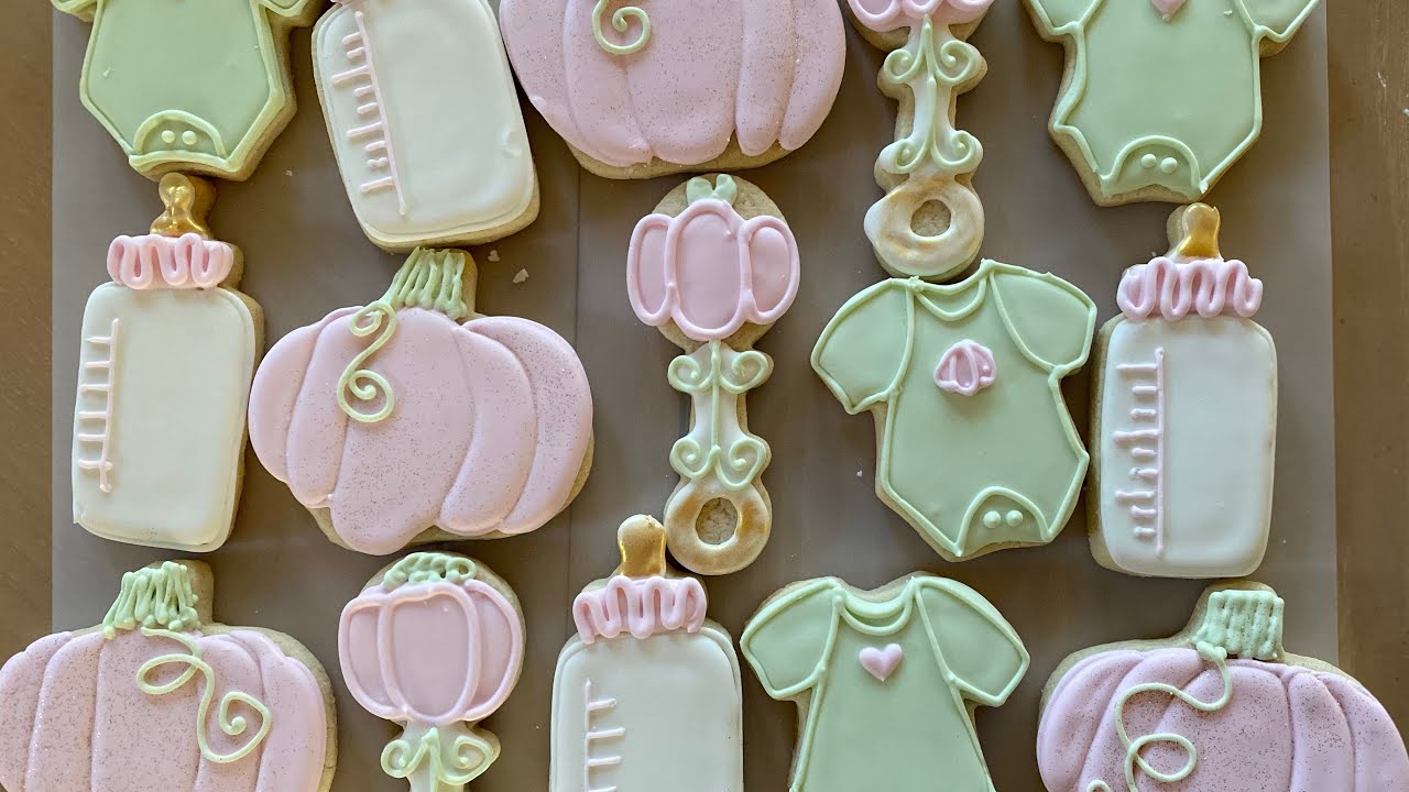 How to make PINK baby cookies for a shower with royal icing.  