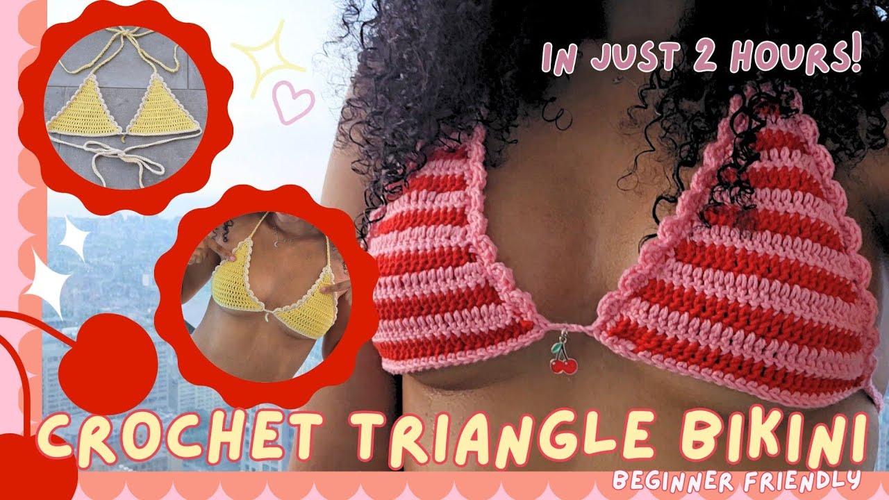 Crochet Triangle Bikini Top with Scalloped Edges and Charms - Quick and easy beginner tutorial