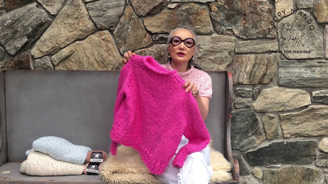 You can knit this Loopy Mango Cotton Top-Down Sweater WITHOUT seaming the sides! LOOK NO SEAMING!