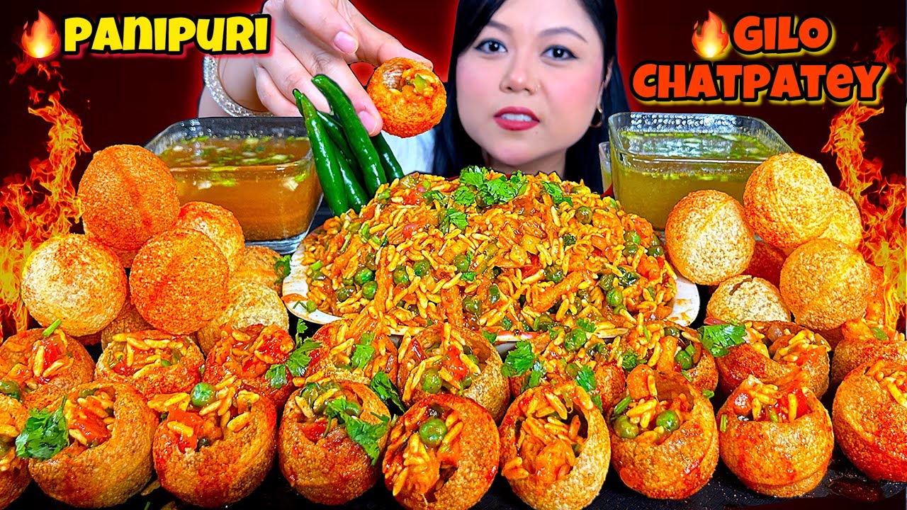 EATING 🔥SPICY PANIPURI WITH GILO CHATPATEY CHALLENGE |STREET FOOD CHALLENGE | MUKBANG | ASMR EATING
