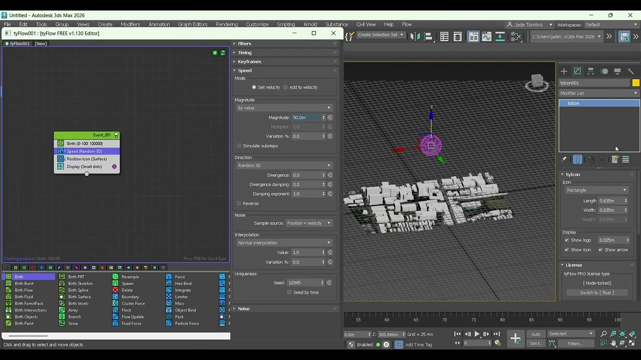 Урок 8. Как симулировать дождь в 3DS MAX с помощью Tyflow на местности и зданиях