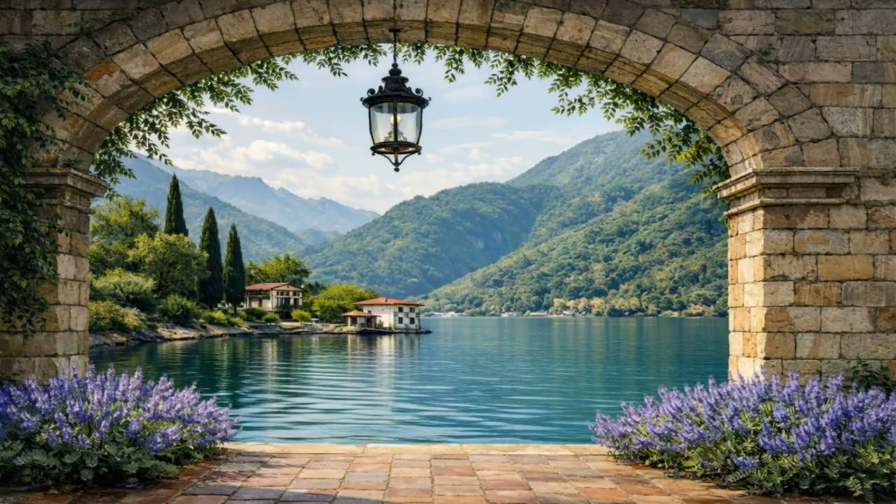 Peaceful Lake View Through Stone Arch 🌿 | 4K Framed Wall Art | Serene Nature Ambience