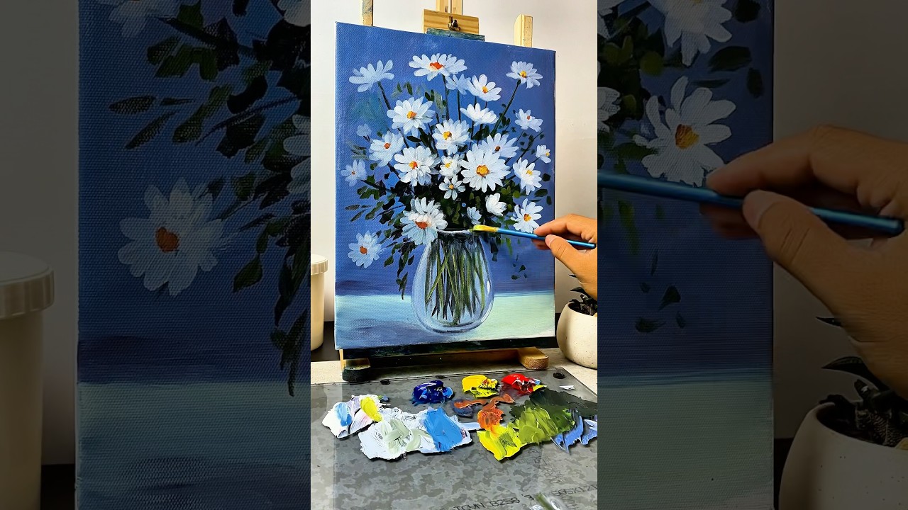 Painting A Beautiful Vase Of Flowers With Four Basic Colors #huyhoihoaart #acrylicpainting