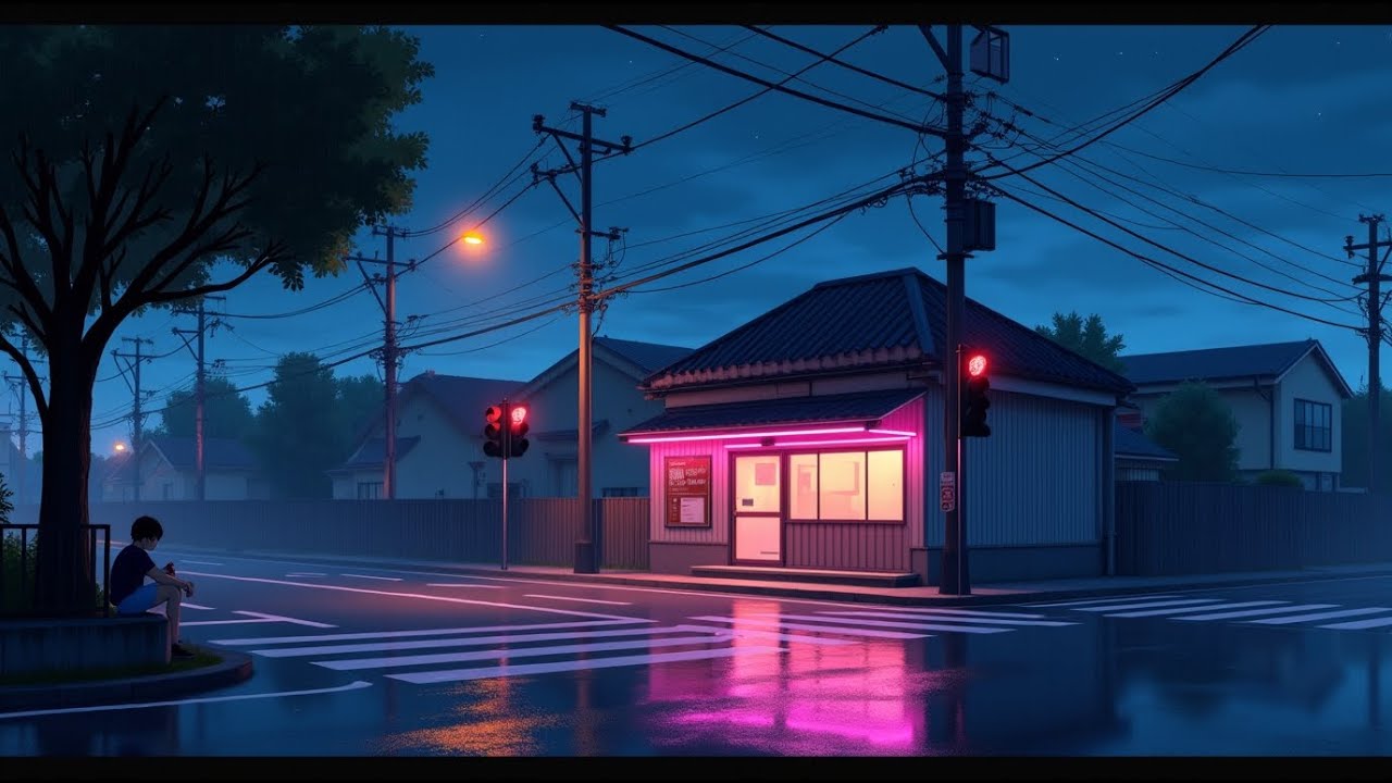 Gentle Midnight Rain on Empty Streets 🌧️ Calm Japanese Lofi Night Ambience