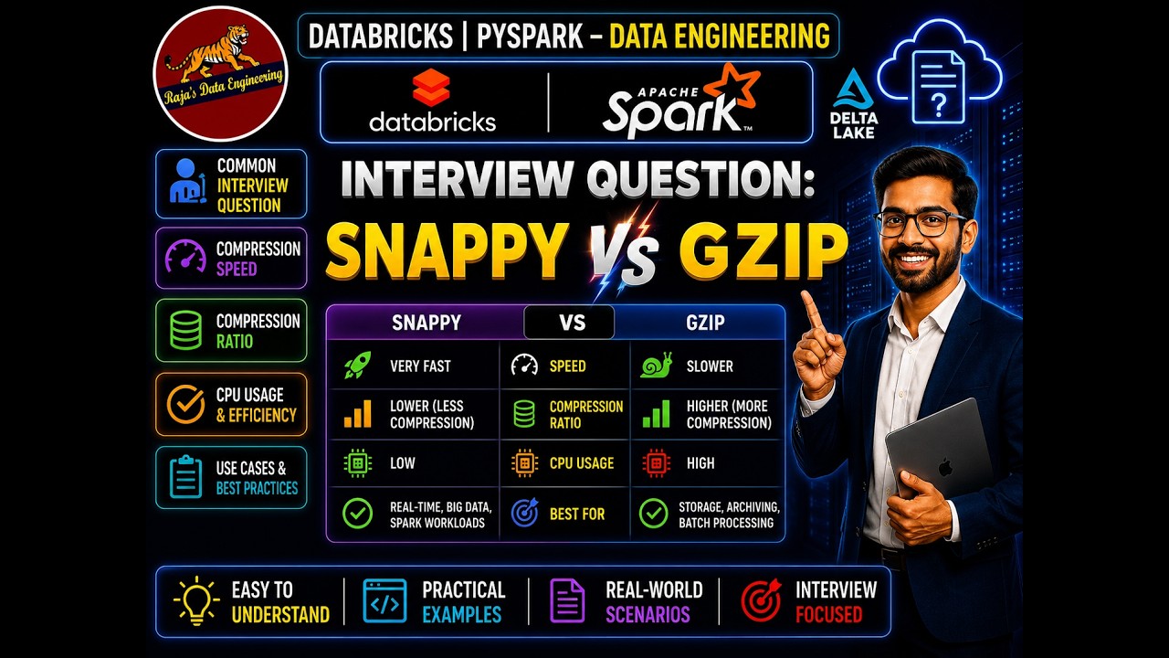 38. Databricks | Pyspark | Вопрос для собеседования | Методы сжатия: Snappy против Gzip