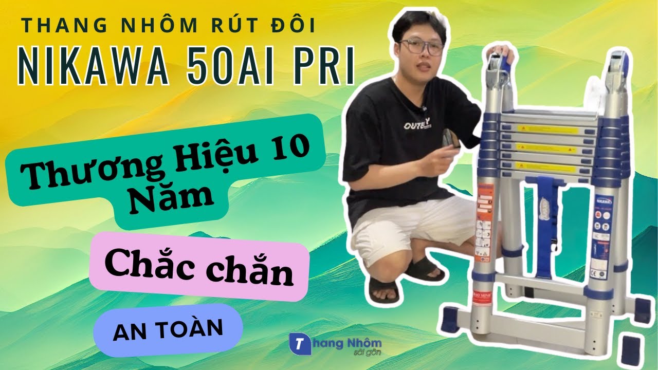 Thang Nhôm Rút Đôi Nikawa NK 50ai Pri - Chiều Cao Chữ A 2.5m - Chữ I 5m - Nặng 19.2kg - Bh 2 Năm