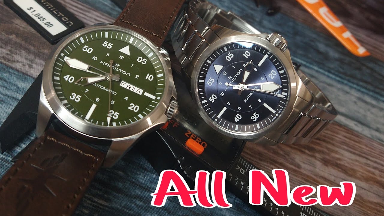 Hamilton Khaki Aviation Pilots, зеленые, 42 мм, с дневным и календарным днями, синие, 36 мм, без ...