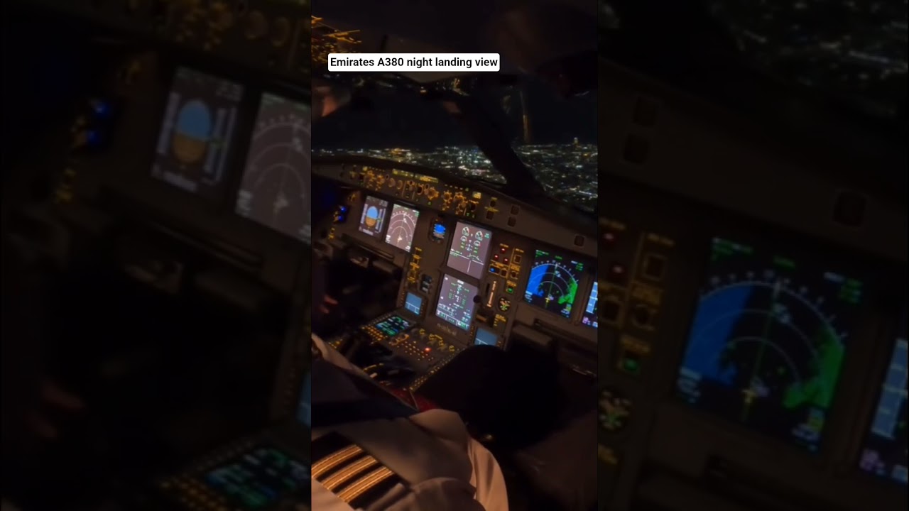 Emirates A380 night landing view#fyp#Emirates#A380#landing#view#viralvideo