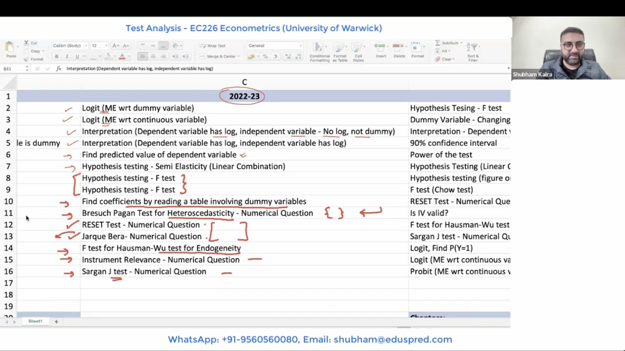 EC226 Econometrics - Test Analysis Video, University of Warwick (3 tests covered)