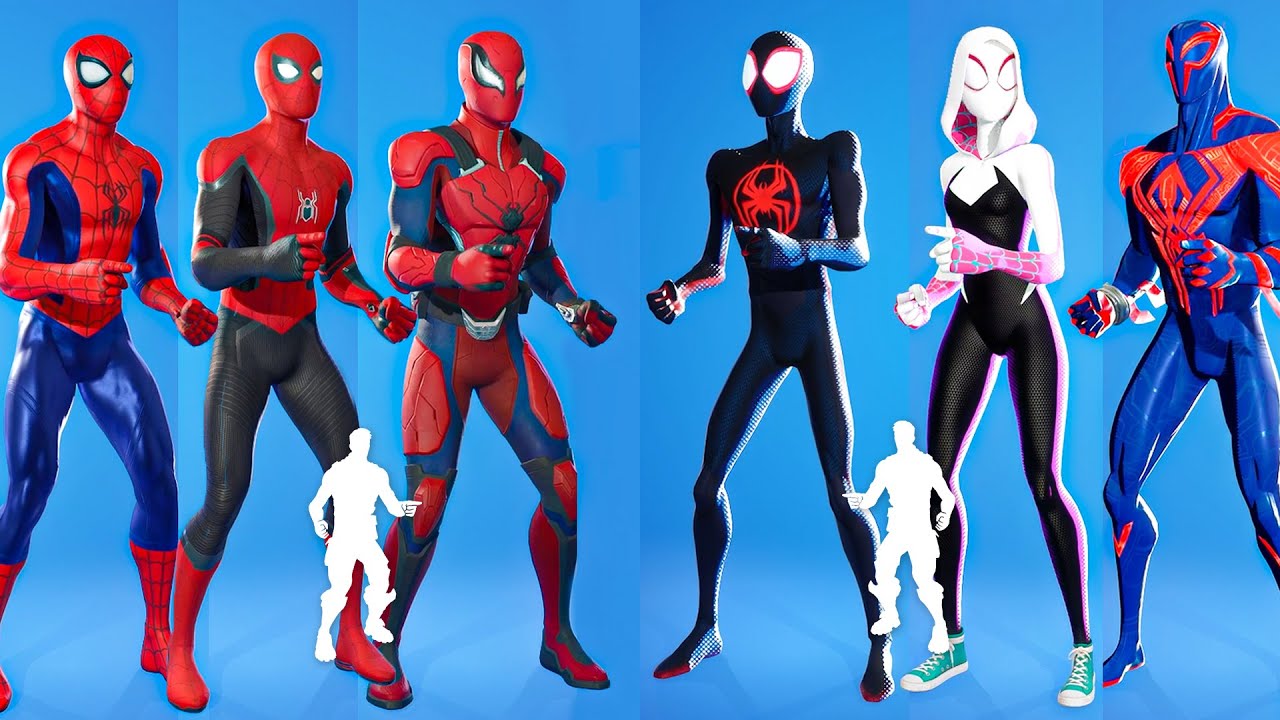 All Spiderman Skins DOING Fortnite Emotes