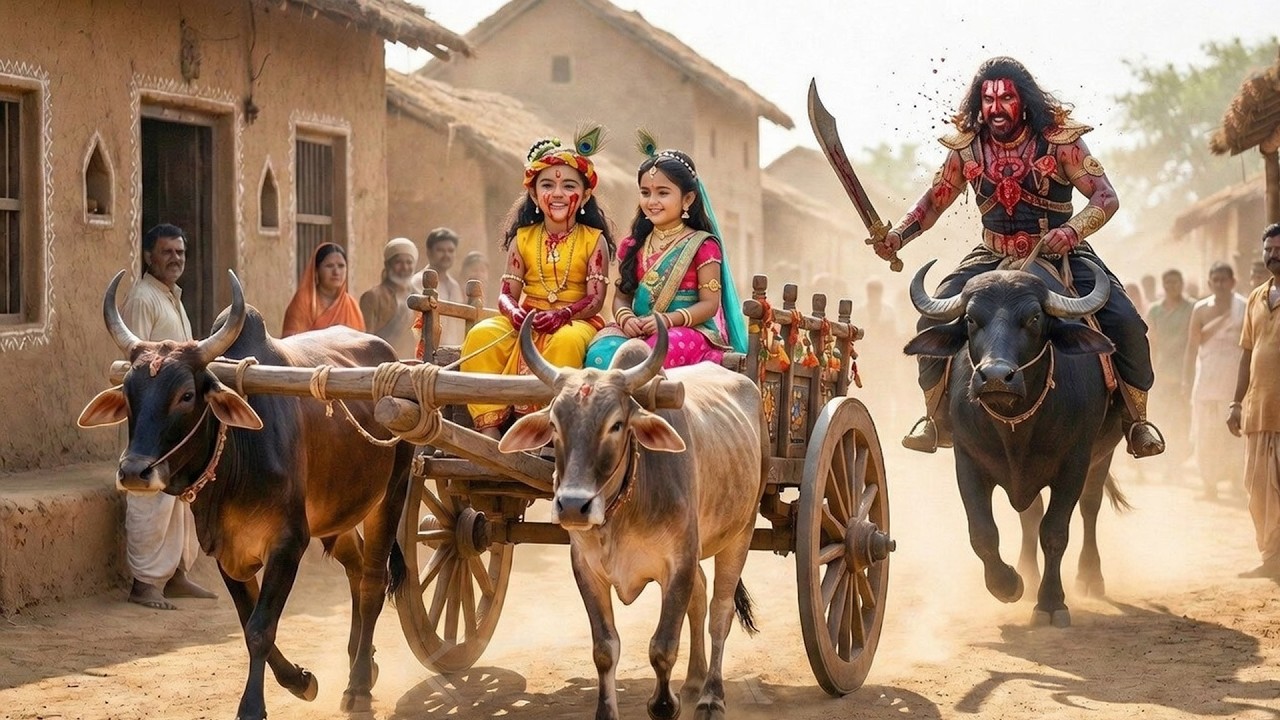 बैलगाड़ी में हँसते बाल कान्हा-राधा, पीछे कंस की जानलेवा साजिश || #krishnaleela #kanha #radhakrishna
