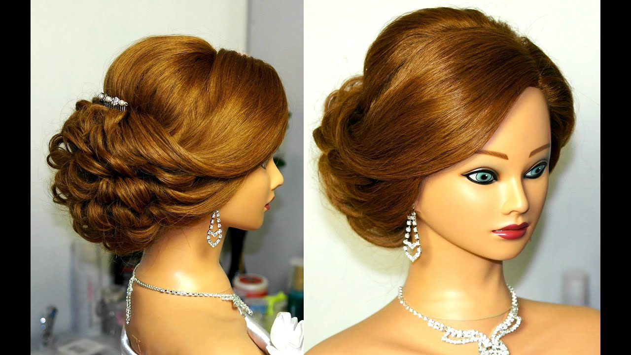 Bridal updo. Romantic hairstyle for  medium hair.