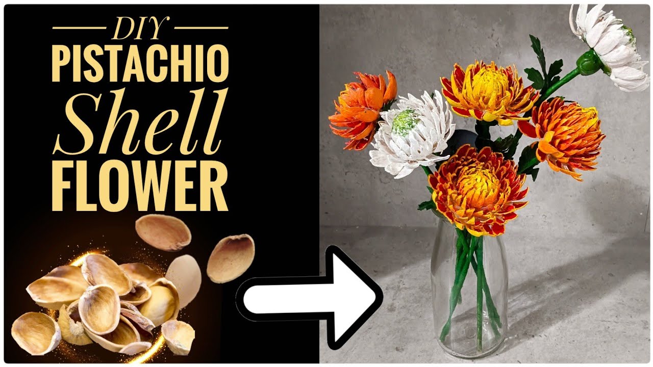 Pistachio shell Chrysanthemum flower making | Pista shell Flowers | Pista shell Crafts | Ep 147