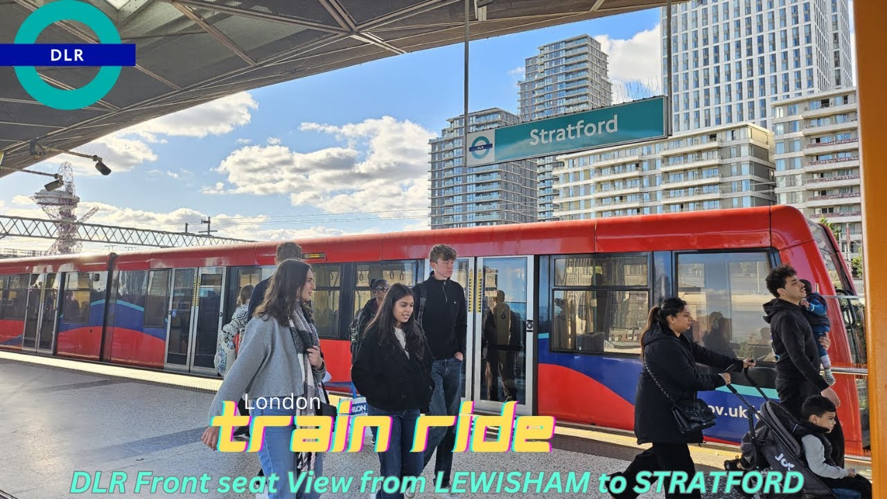 London. Riding the DLR train from Lewisham to Stratford via Canary Wharf [4k]