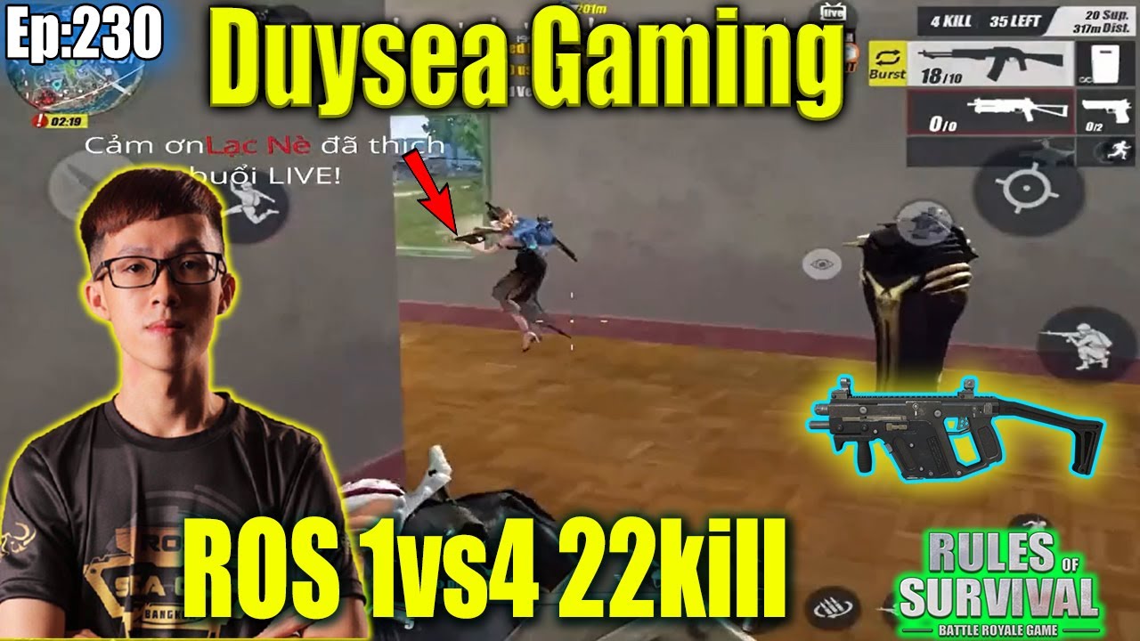 Duysea Ros 1vs4 Highlight 22kill ,Duysea SMG Kill All,Duysea Gaming,Rules of Survival,Ep:230