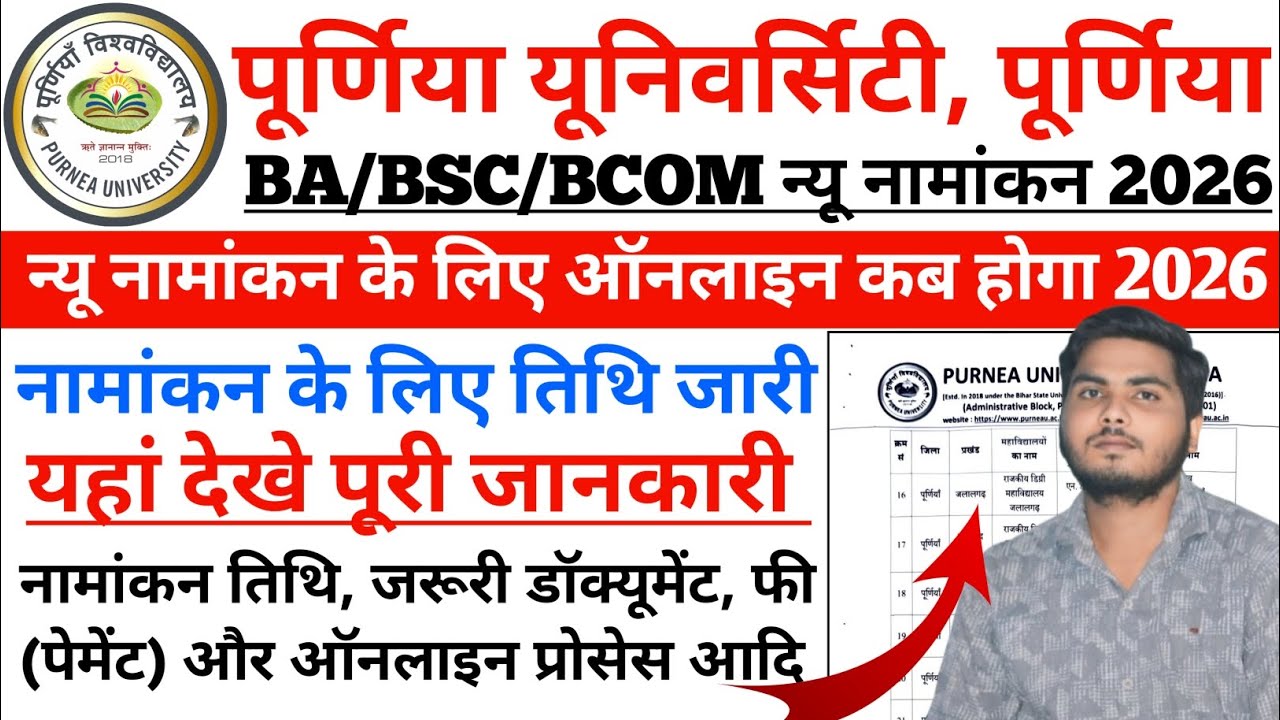 Purnea University BA Admission Online 2026 | UG Admission Online 2026-30 तिथि जारी यहाँ देखे जानकारी