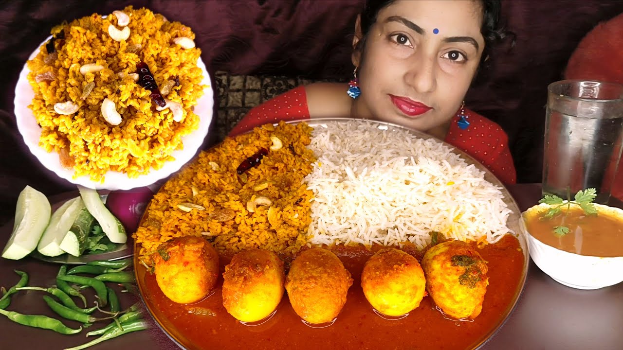 DUCK 🦆 EGGS KOSHA BASANTI PULAO BASMATI RICE BENGALI TRADITIONAL LUNCH MUKBANG ASMR EATING SHOW