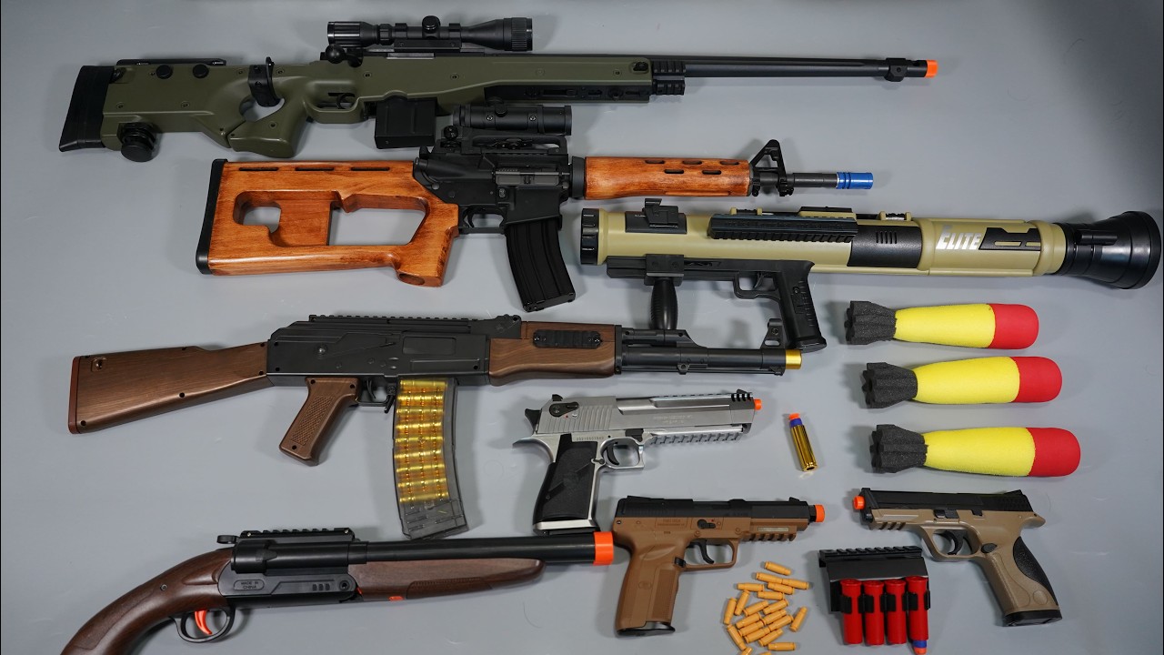 AK47 Shell ejecting ToyGun Nerf Gun ADAR15 Airsoft AWP Sniper Rifle - Realistic Toy Guns Collection