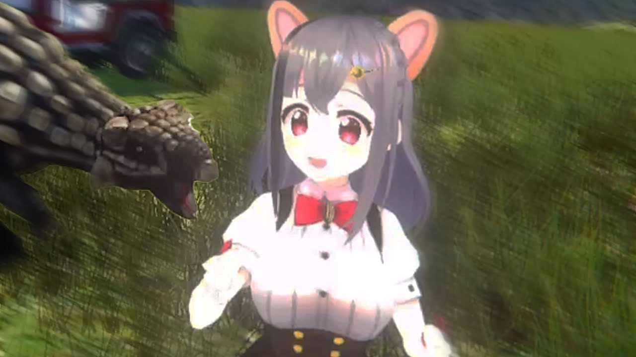 Mimichan dançando com o dinossauro no Acre