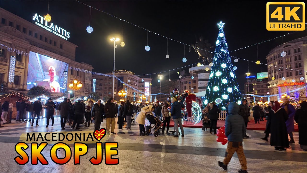 SKOPJE, Macedonia (2025) 【4K WALK TOUR】 🚶‍♂️  СКОПЈЕ, Македонија *Прошетка за Новогодишните Празници