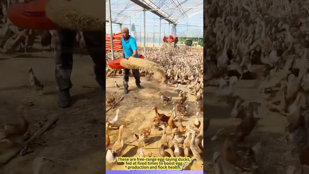 Feeding Time for Egg-Laying Ducks.