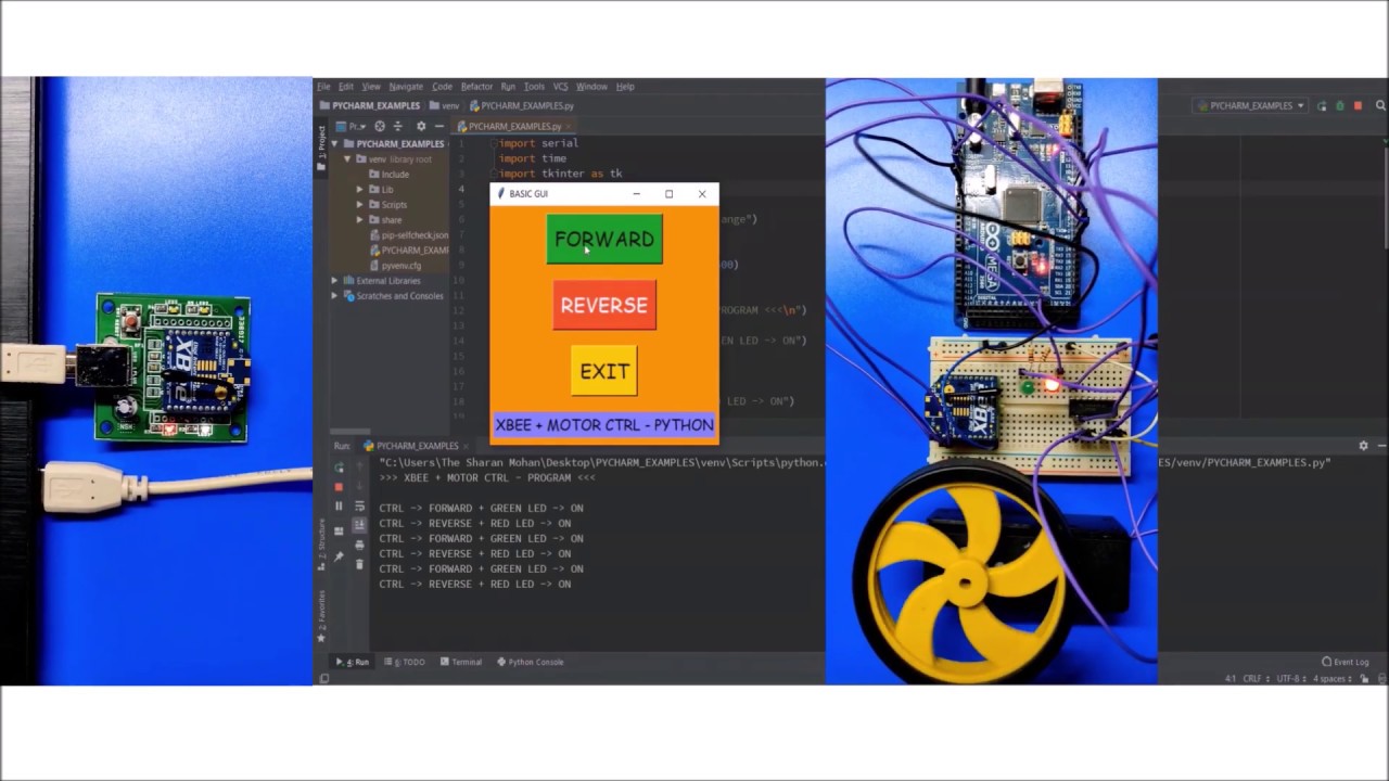 XBEEs + PYTHON (pySerial) + ARDUINO + DC MOTOR
