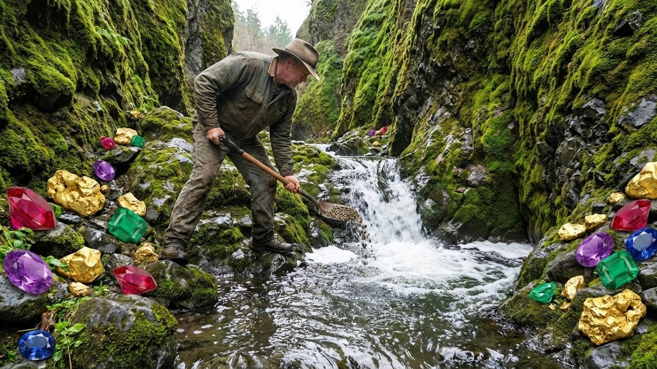 Incredible Discovery! Miner Finds Gold Nuggets & Rare Gemstones in Hidden Waterfall