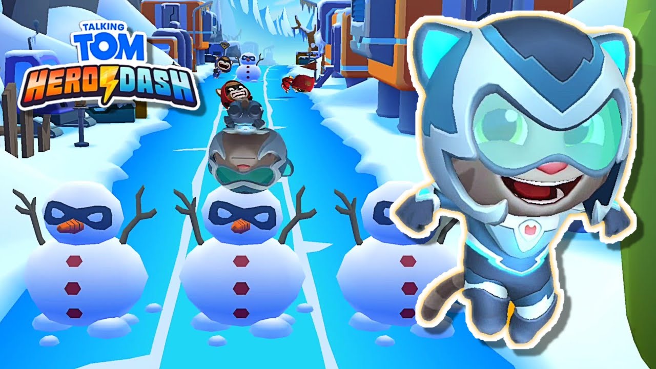 Talking Tom Hero Dash Ice Bolt Tom - Hits 15 running raccoons and smashes 50 obstacles with snowball