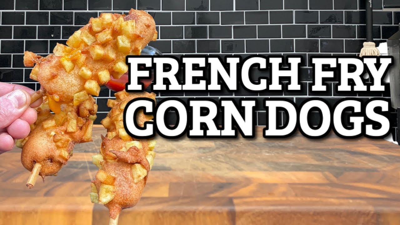 This corn dog is stuffed with cheese and covered in french fries!