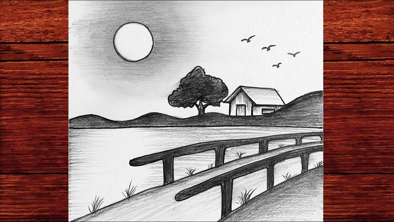 Kolay Karakalem Manzara Resmi &Ccedil;izimi - Karakalem &Ccedil;izimleri Kolay - &Ccedil;izim Mektebi Manzara Resimleri