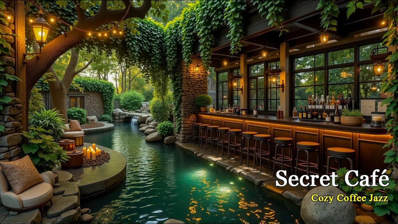 Secret Garden Café ☕ Cozy Jazz by the Waterfall | Relaxing Coffee Jazz Music for Calm Nights