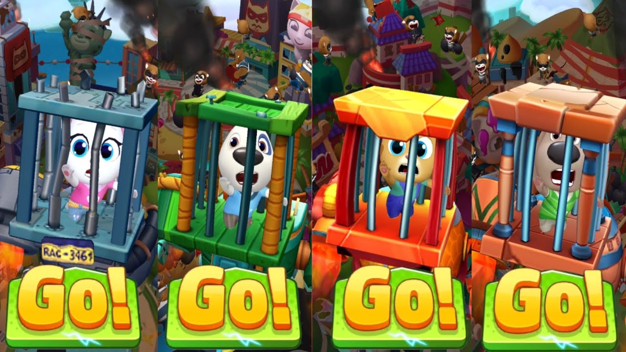 Talking Tom Hero Dash - All Raccoon Bosses Avatars Fight Vs Heroes Super Outfits Marathon -Angela