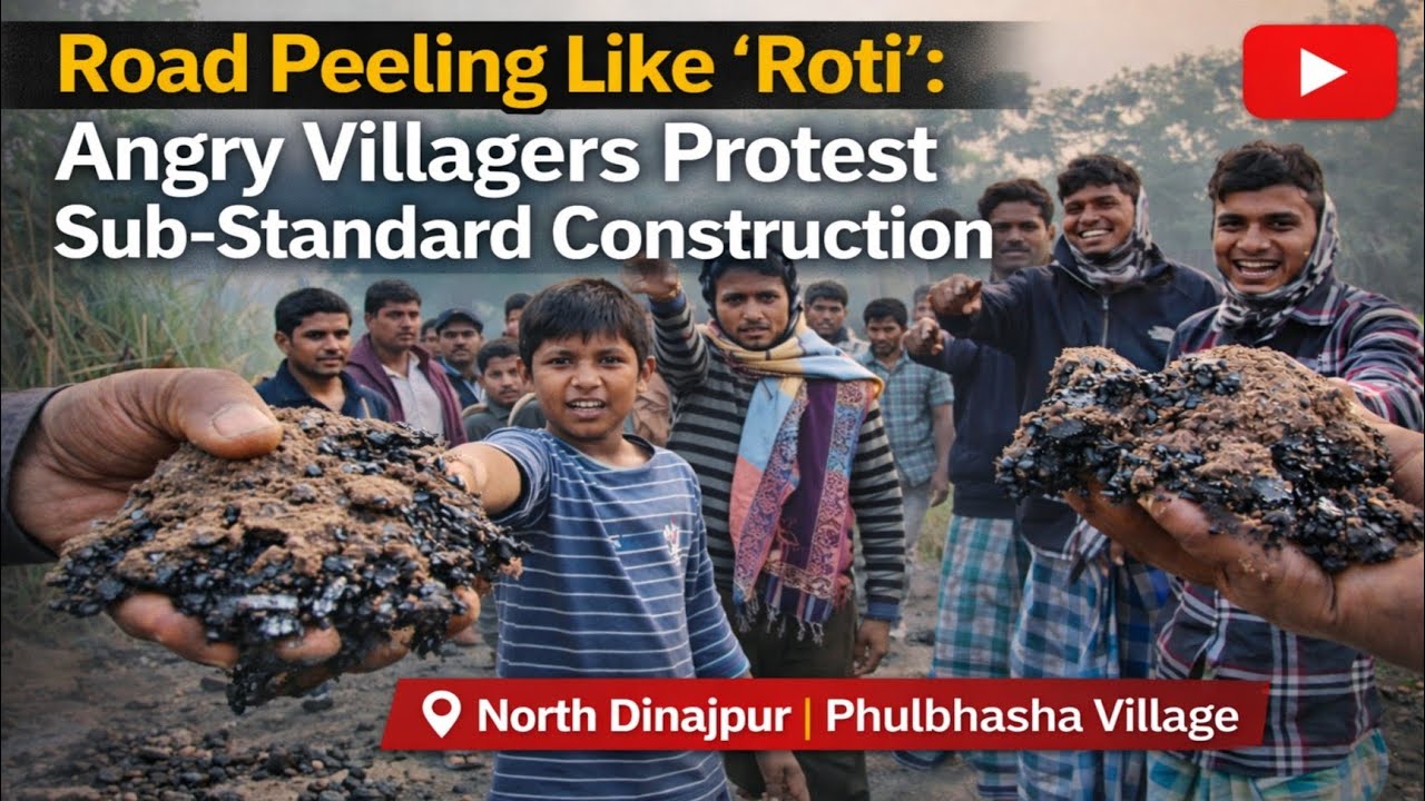 Villagers Protest Against Poor Quality Road Repair Work. West Bengal Road Repair Quality 