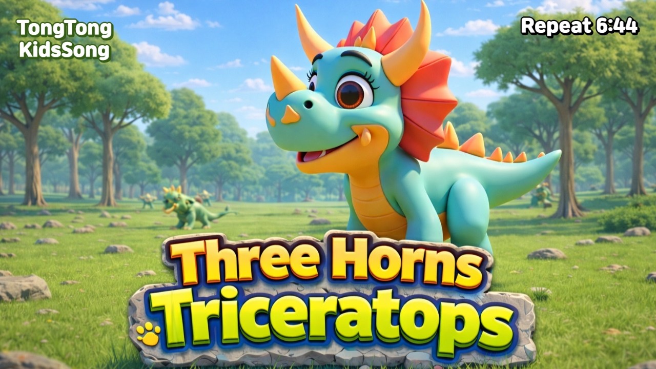 🦖 Three Horns Triceratops Song | Dinosaur Songs for Kids | Nursery Rhyme | TongTongKids song