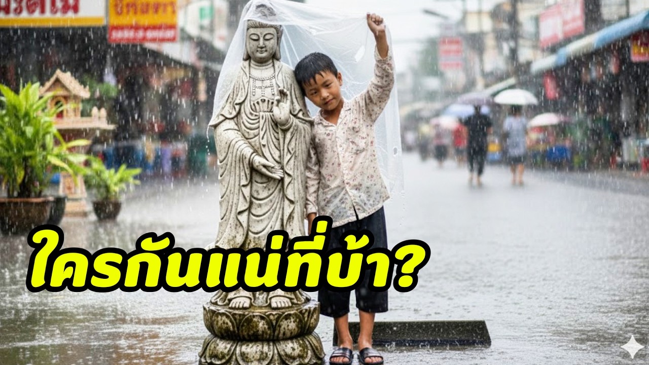 เด็กขอทานเอาเสื้อกันฝนคลุมเจ้าแม่กวนอิม — กลับถูกผู้ใหญ่ด่าว่าเป็นคนบ้า