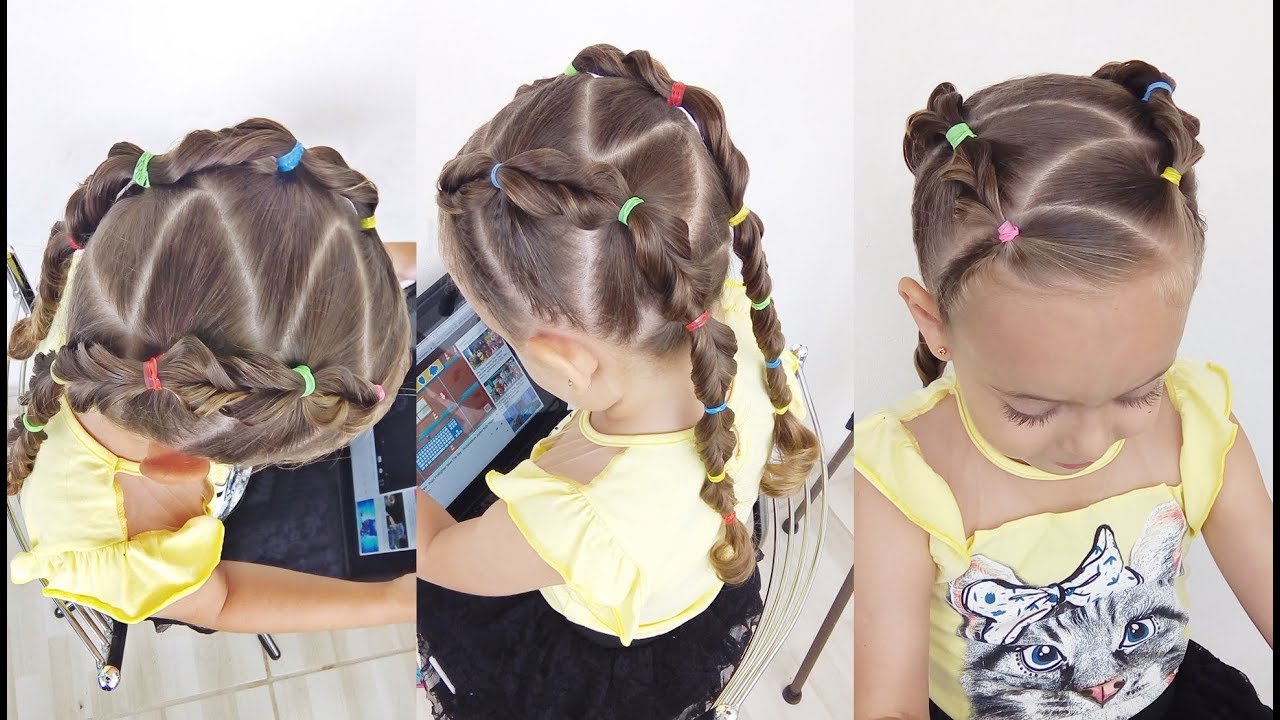 Penteado Infantil com ligas em zig zag tipo trança