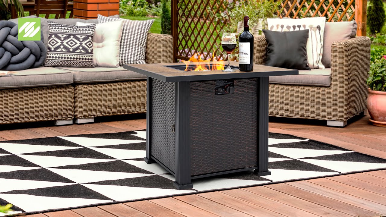 Nuu Garden® Outdoor 30 Inch 40,000 BTU Propane Gas Fire Pit Table with Cover