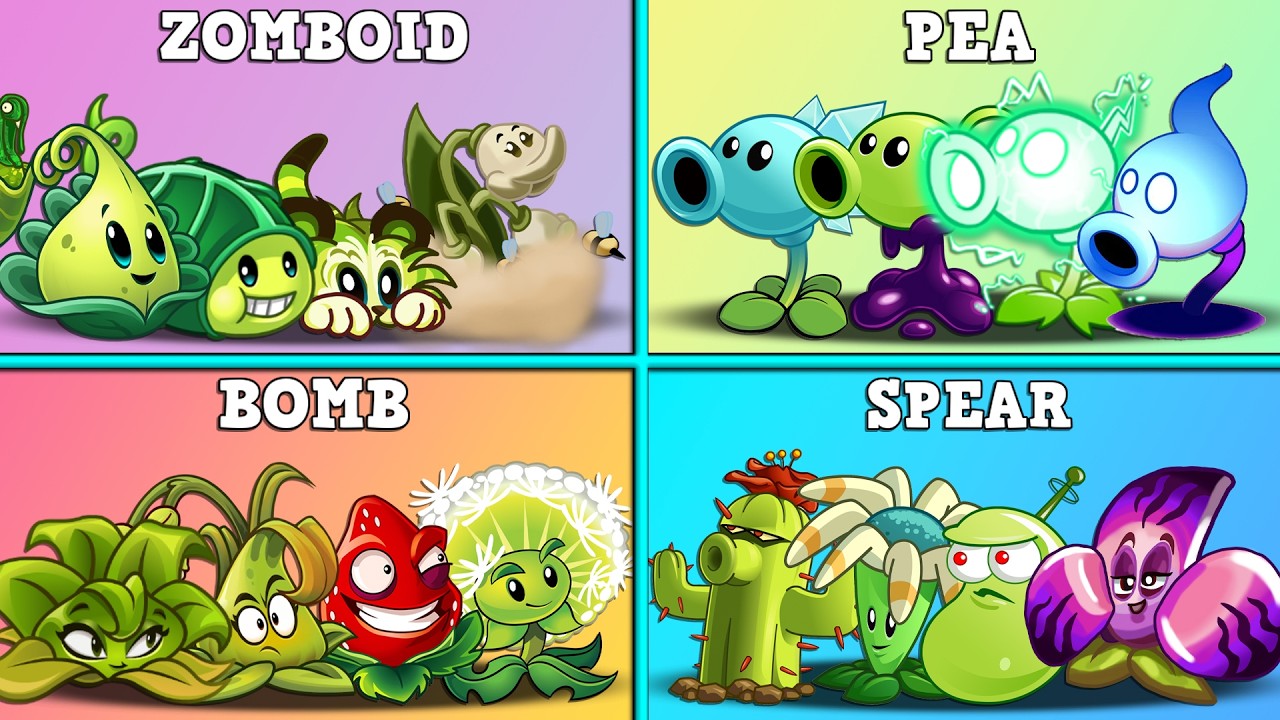 4 Teams ZOMBOID x PEA x BOMB x SPEAR Battle - Who Will Win? - PvZ 2 Team Plants