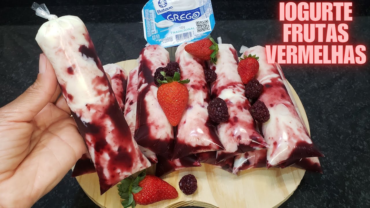 Geladinho Gourmet Iogurte Grego Com FRUTAS VERMELHAS Faça e Venda