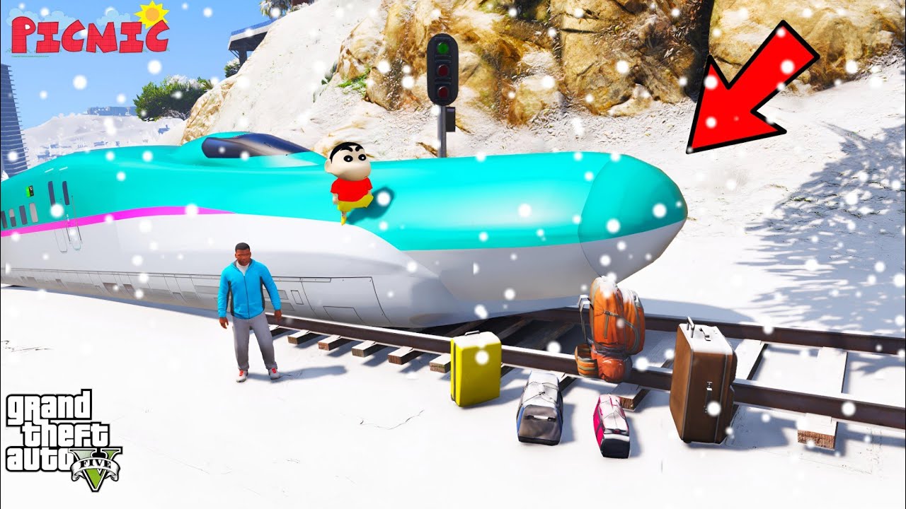 Franklin And Shinchan Travel First Bullet Train Experience & Journey To North Yankton In GTA V