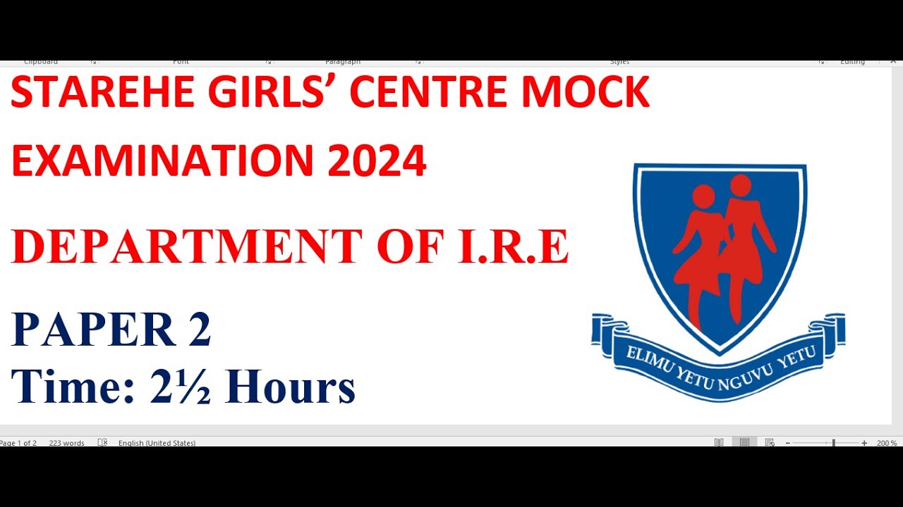 KCSE 2024 . STAREHE GIRLS  HIGH IRE PAPER 2. ISLAMIC RELIGIOUS EDUCATION