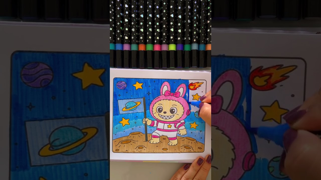 Coloring a labubu with colorful markers #coloringbook #satisfyingcoloring