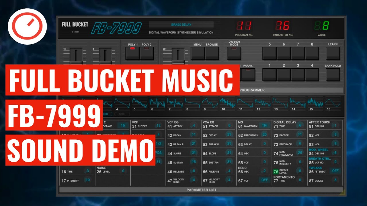 Full Bucket Music FB-7999 Sound Demo, Free Plugin (Korg DW-6000/8000) Synthesizer Emulation