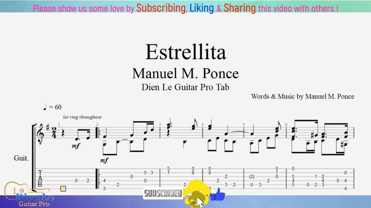 For Guitar Classical with Tabs - Estrellita - Manuel M. Ponce