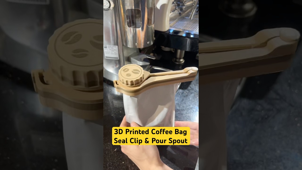 3D printed coffee bag seal clips, works as a pour spout and a sealing clip #3dprinting #coffee