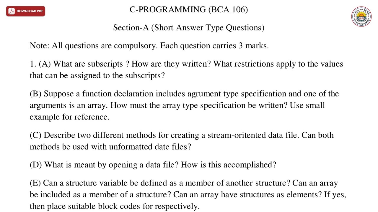BCA 1ST SEM C PROGRAMMING BCA 2018 | DDUGU