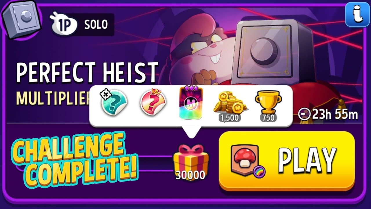 Perfect Heist Multiplier Mushrooms Rainbow Match Masters Solo Challenge Score 30000 10 Moves 