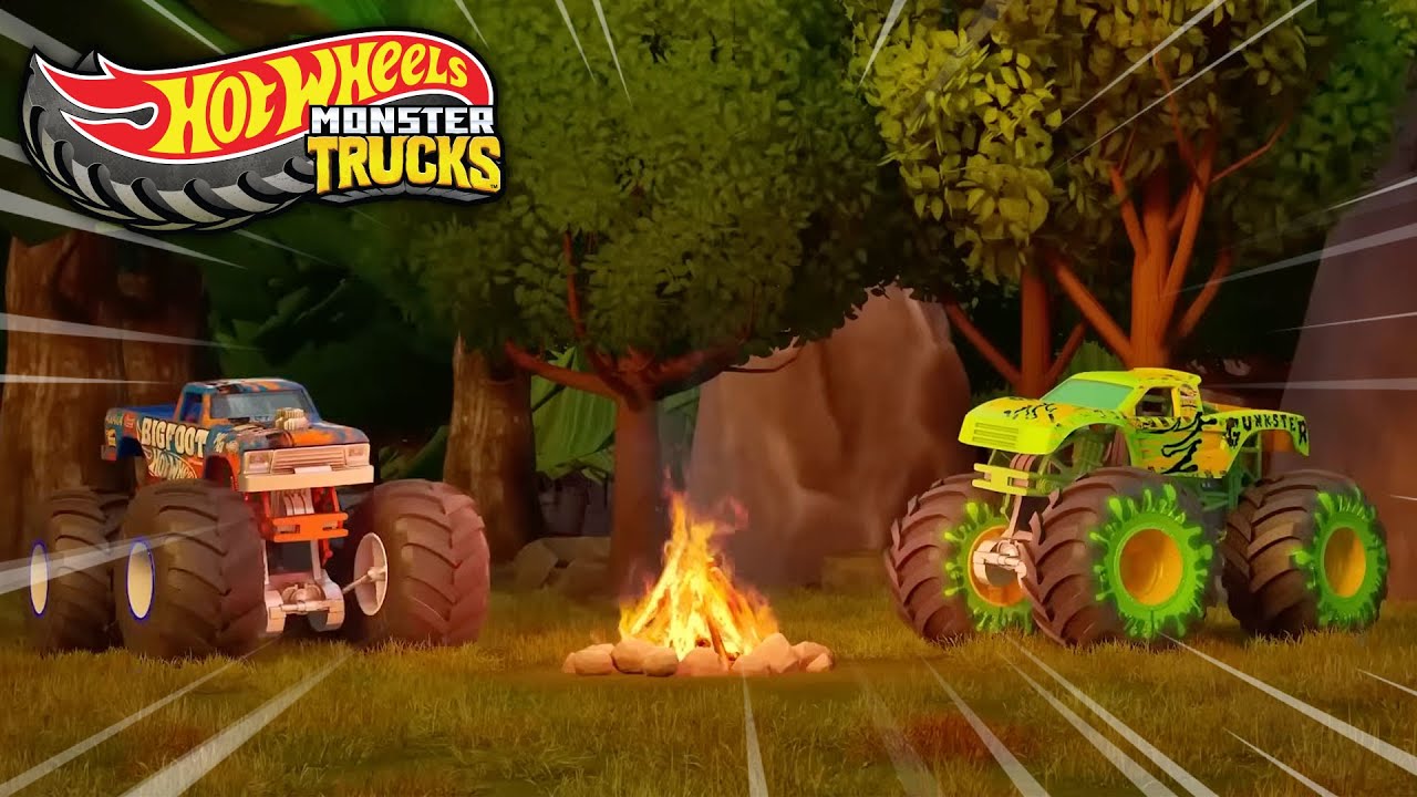 Bigfoot and Gunkster Share Campfire Stories! | Hot Wheels Monster Trucks | 1 HR